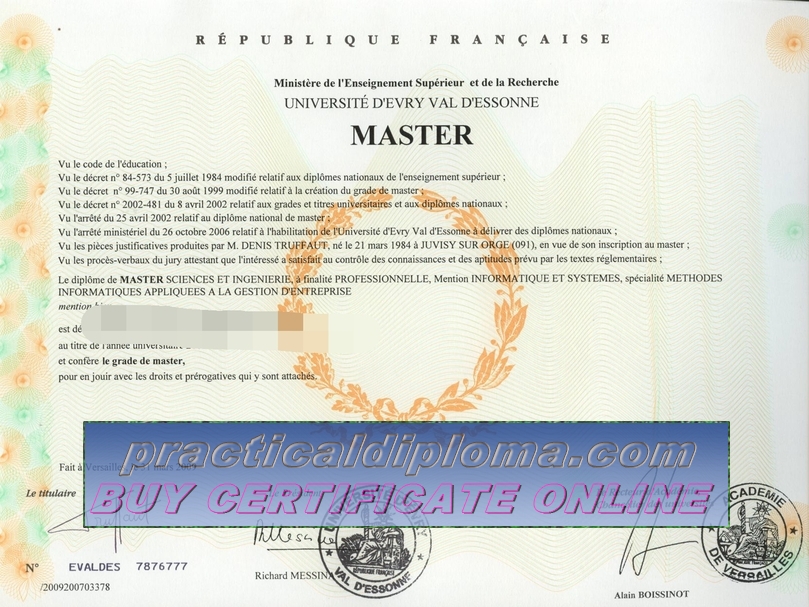  Make fake University of vry Val dEssonne Diploma